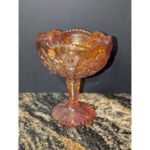 Imperial Carnival Glass Hobstar Marigold Pedestal Compote Candy Dish